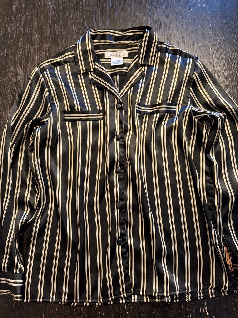 Vintage Christie & Jill Black and Cream Striped Button-Down Shirt